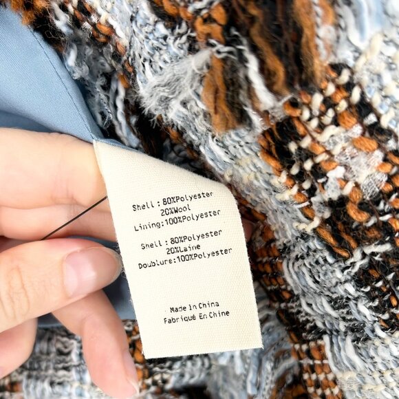 L'Agence Angelina Tweed Wool Blend Open Front Blazer in Blue/Orange Multi - Picture 9 of 9